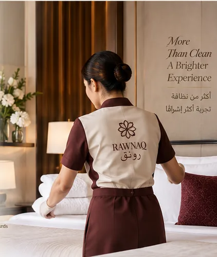RAWNAQ hospitality cleaning team preparing a hotel room
